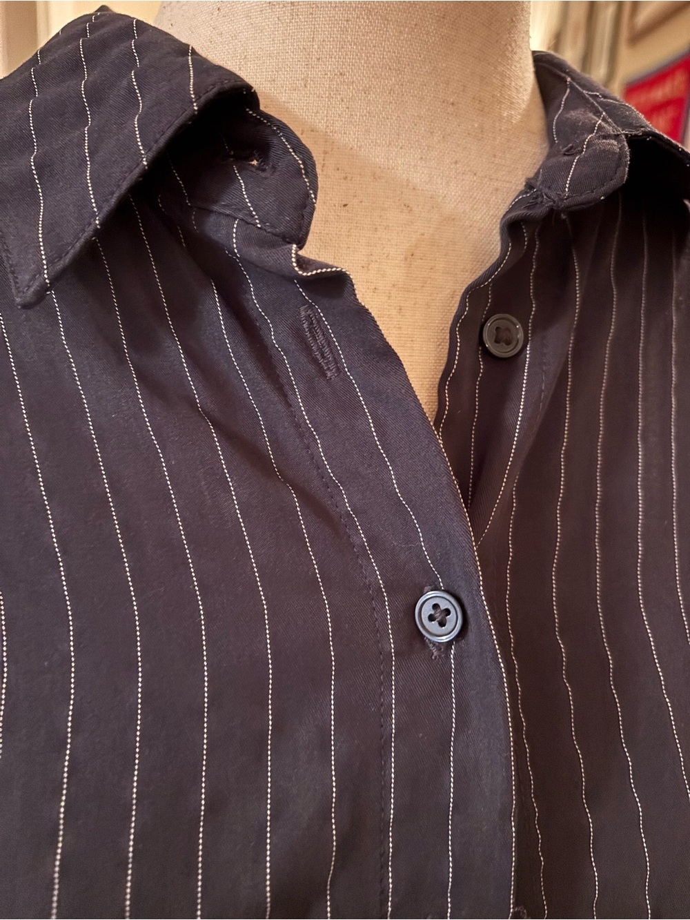Primark Navy Pinstripe Button-Front Midi Dress - Picture 3 of 5